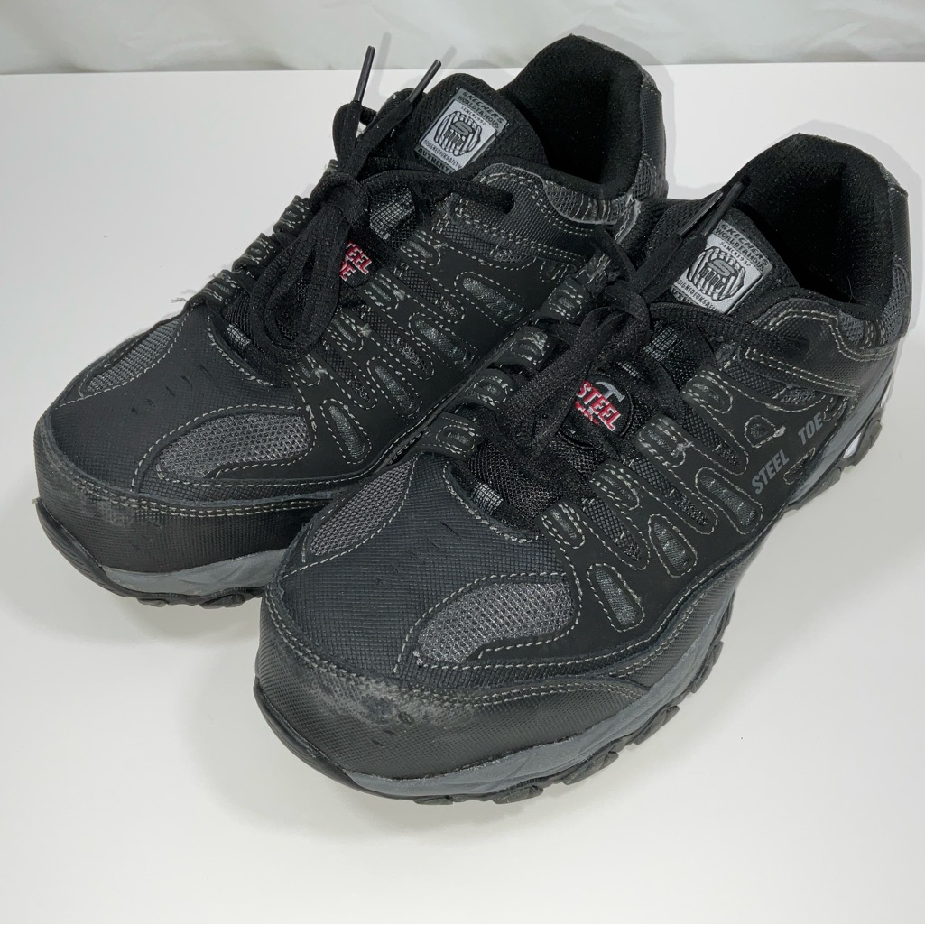 Men’s Skechers Steel Toe Work Sneakers Cankton 77055 Wide Fit Black Size 7